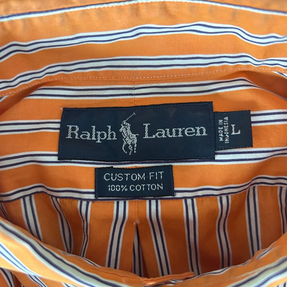 Ralph Lauren Striped Button Down Shirt Polo Men's L Orange White - Picture 5 of 5
